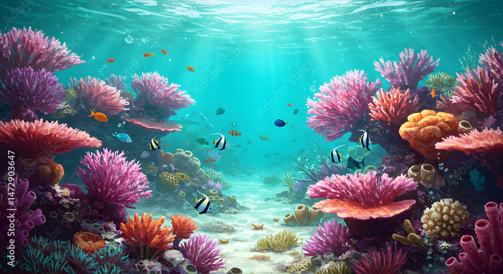 Obraz premium Digital painting of underwater coral reef