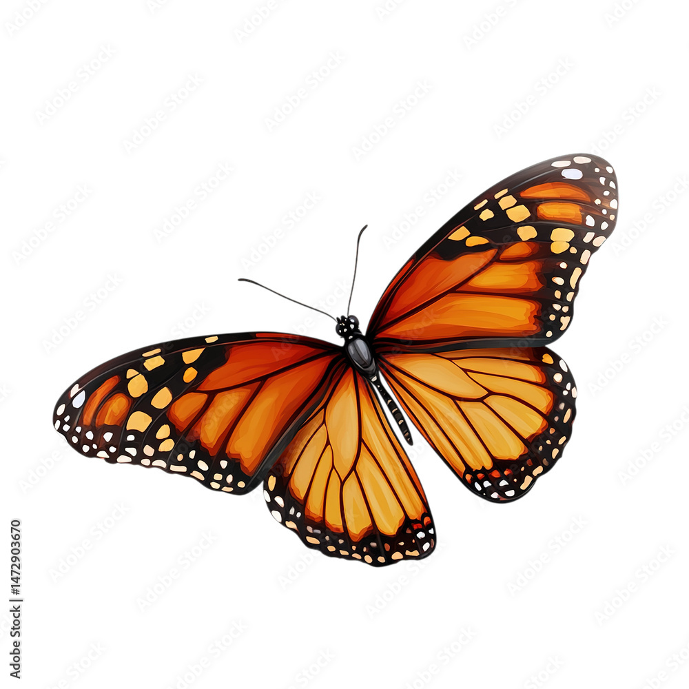 Fototapeta premium Beautiful Monarch Butterfly with Transparent Background Detailed Illustration