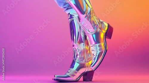 Chromatic cowboy boots in vibrant neon light