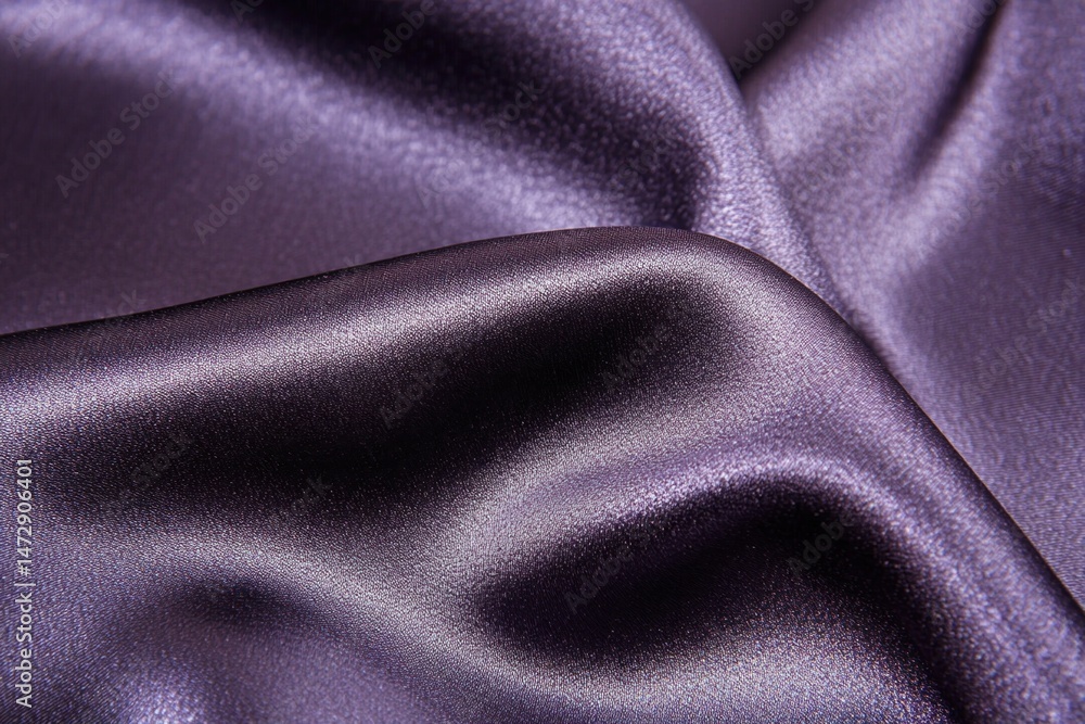 Fototapeta premium Purple silk fabric with smooth folds and shiny texture. Luxurious material detail suitable for textile and decor background.
