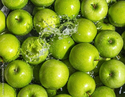 Wallpaper Mural High Resolution Close-up of fresh organic bright green apples being dropped in fresh transparent water, generate 50 keywords for stock photage selling Torontodigital.ca