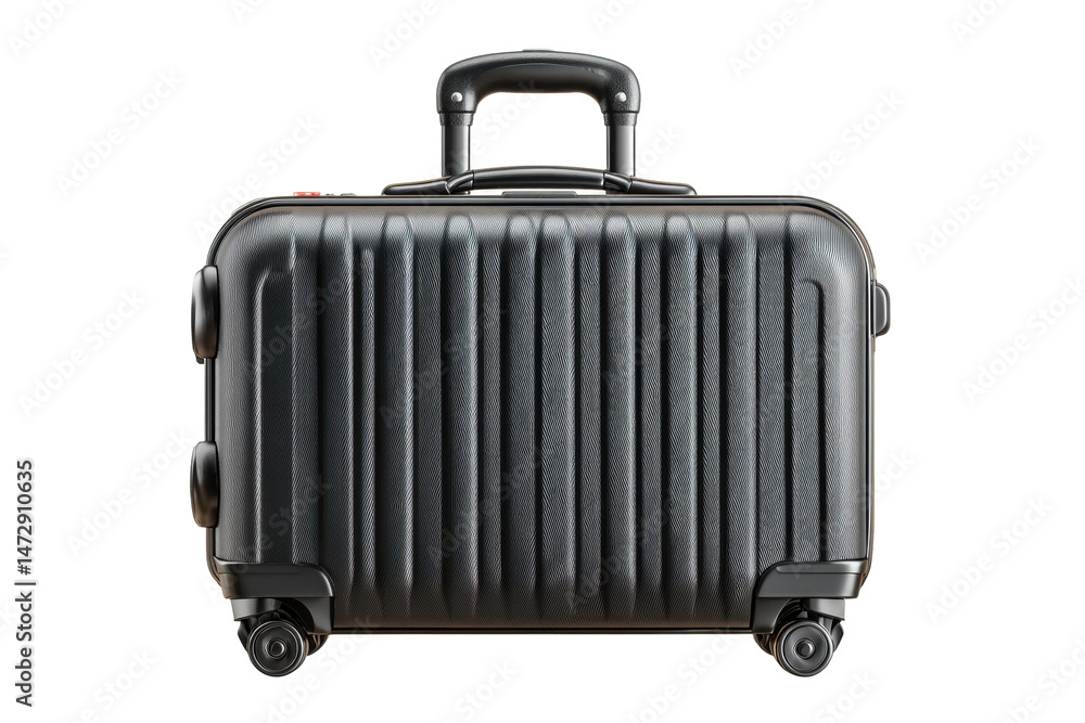 Fototapeta premium PNG Black rolling suitcase with telescopic handle and textured surface