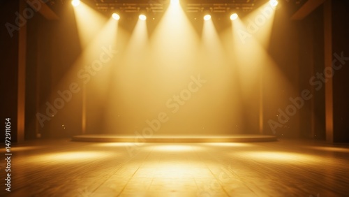 Wallpaper Mural Empty Stage with Dramatic Golden Spotlight Illumination for Performance or Presentation Backdrop Torontodigital.ca