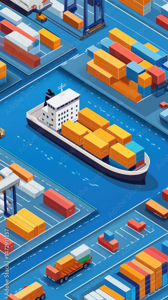 Fototapeta premium Cargo ship illustration