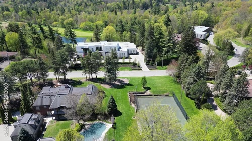 Aerial Drone footage of high end suburban residential neighbourhood. subdivision district