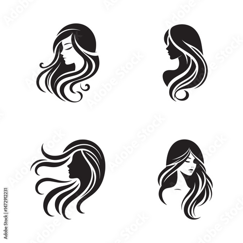 Beauty long hair girl silhouette logo icon.