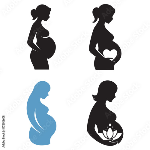 pregnant lady silhouettes vector set.