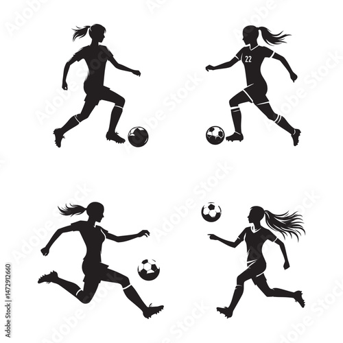 female soccer player vector silhouettes.