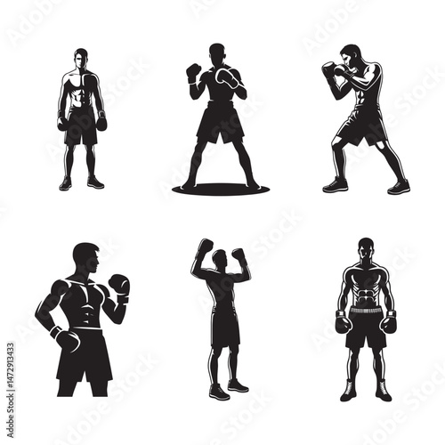 Vector a boxer stand with pose vector silhouettes