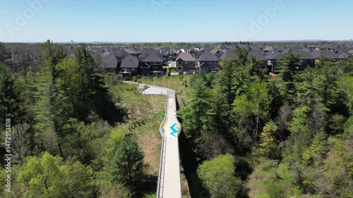 Aerial Drone footage of high end suburban residential neighbourhood. subdivision district