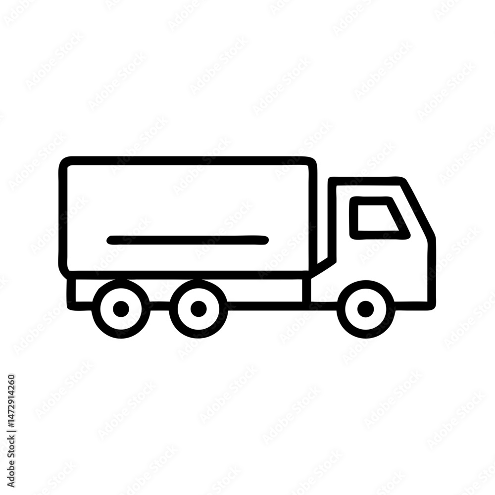 Fototapeta premium Line art illustration of side view delivery truck on white background