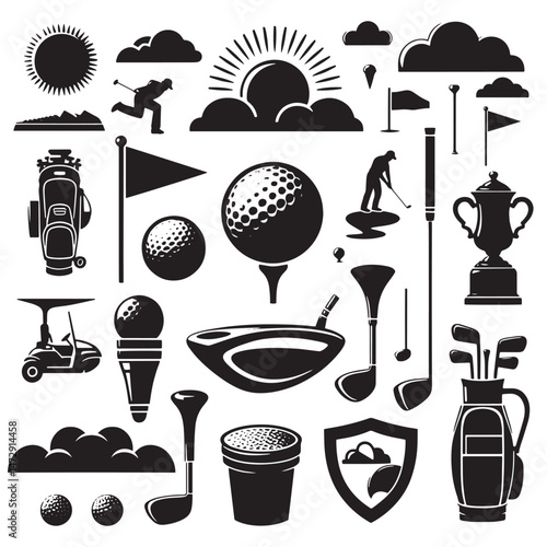 Golf elements silhouettes vector.