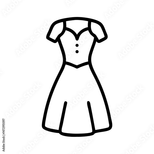 Vintage tea dress outline design in minimal style, icon, vector   