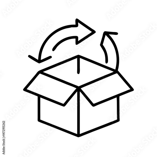 Box with arrows indicating recycling or repackaging in minimal style  
