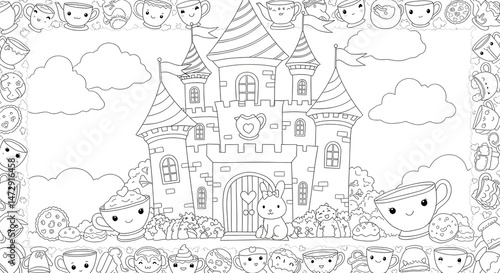 Wallpaper Mural Adorable Castle Coloring Page Cute Teacups and Cookies Torontodigital.ca