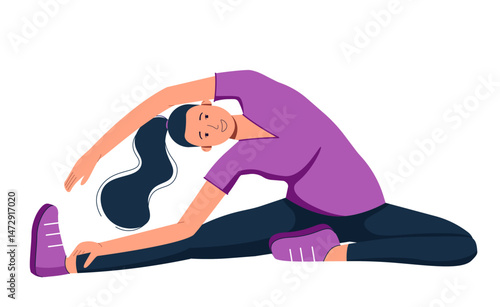Flat Vector of Woman Doing Stretching on White Background