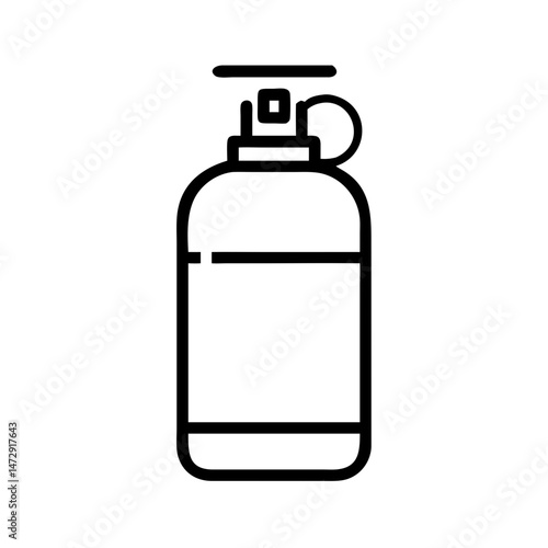 black and white icon of aerosol spray can or pressurized container with nozzle and safety ring, minimal outline symbol for hazardous chemical, isolated vector