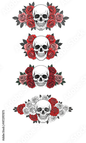 Skull and roses tattoo designs vector art illustration gothic floral skull and rose graphic design
