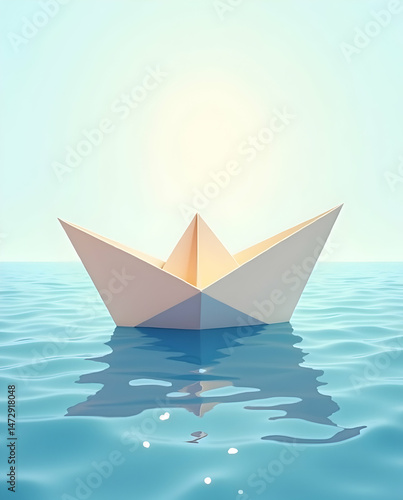 Paper Boat Floating on Gentle Waves
