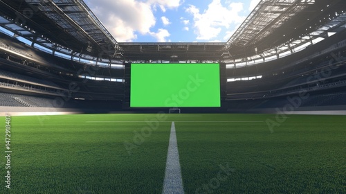 Green Screen Stadium: Soccer Field, Large Screen, Empty Seats