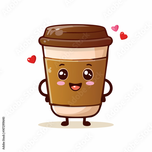 cartoon character of coffee for t shirt design, printing, sticker, etc