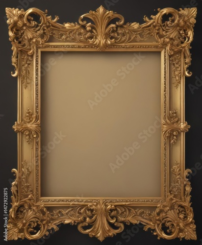 Ornate gold scroll frame, vintage style, royal design , retro, detail