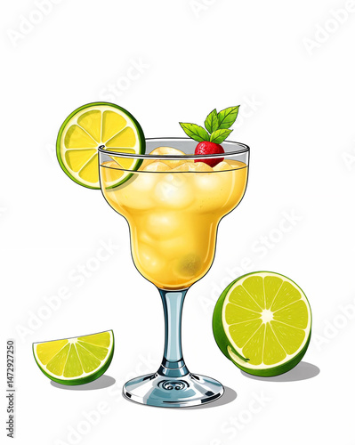 Icy Margarita with Lime Wheel on Glass Rim, Party and Celebration Drink