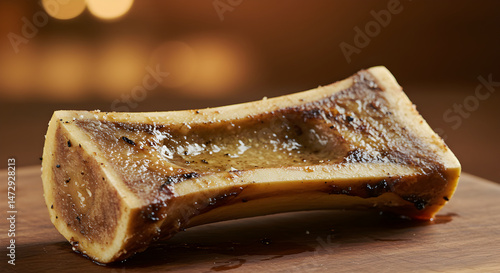 Gourmet Roasted Bone Marrow Displayed On A Wood Cutting Board Background