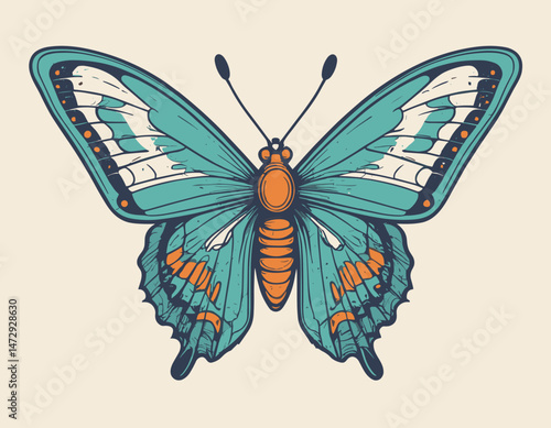 futuristic illustration of butterfly t shirt design, vector graphic, typographic poster or tshirts street wear and Urban style