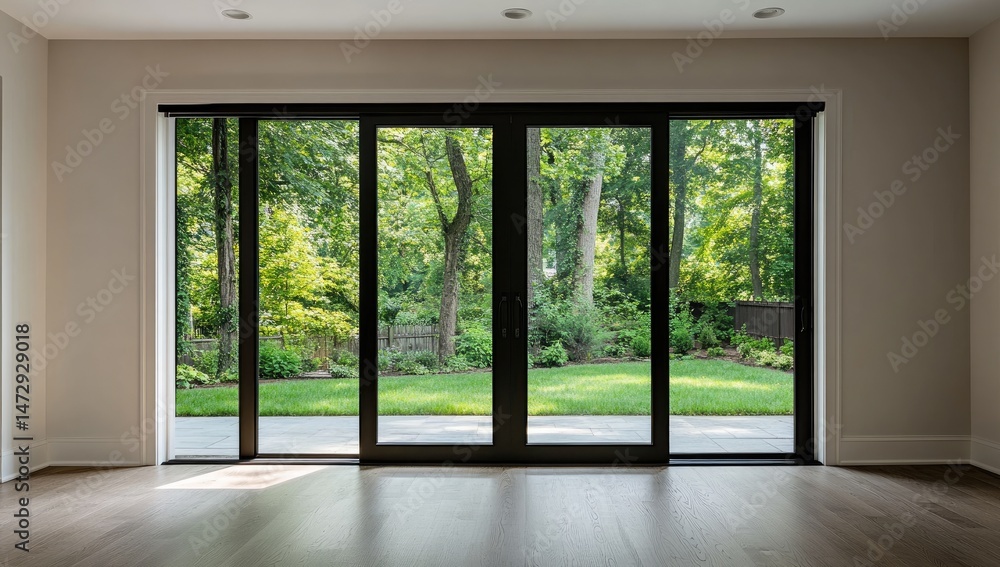 Fototapeta premium Modern interior with expansive patio views