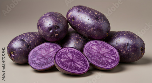 Vibrant Purple Potatoes Freshly Harvested Showing Exotic Color and Texture