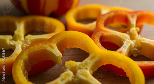 Sliced Bell Peppers Displaying Vibrant Color Rings with Healthy Inherent Seeds