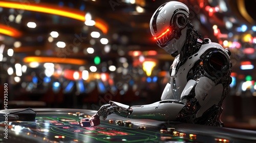 Futuristic Robot Playing Casino Game at Night