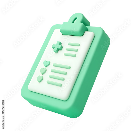 3D Clipboard with Medical Report Icon Representing Patient Records on Transparent Background