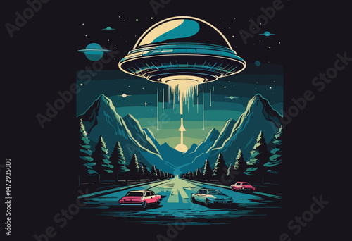 Alien invasion, ufo t shirt design, vector graphic, typographic poster or tshirts street wear and Urban style