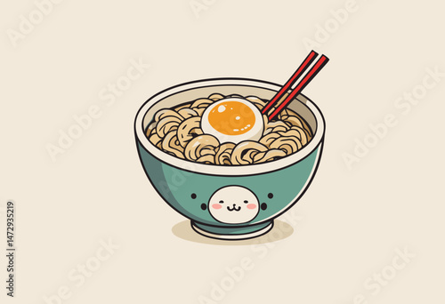Retro Poster cartoon character of ramen, japanese food Graphic Design for T shirt Street Wear and Urban Style