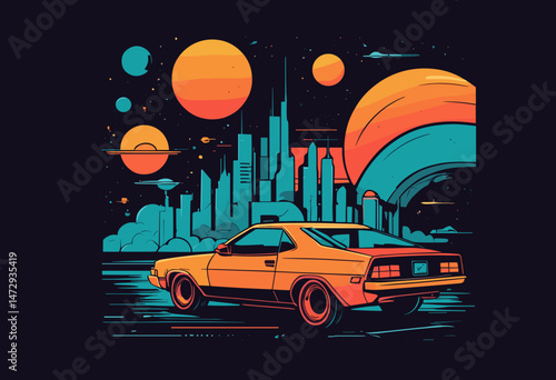 Futuristic illustration of future type t shirt design, vector graphic, typographic poster or tshirts street wear and Urban style