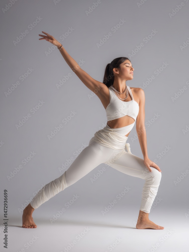 Obraz premium Yoga Practice in a Minimalist Studio With a Dynamic Pose Showcasing Comfortable Outfit for Fitness Enthusiasts