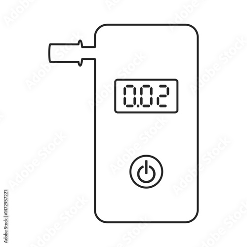 Breathalyzer device for measuring blood alcohol or breath alcohol content with mouthpiece and digital display in outline vector