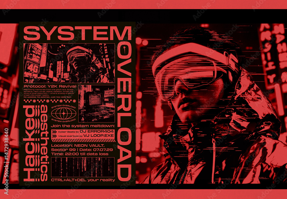 Y2K Cyber Rave Poster Layout Stock Template | Adobe Stock