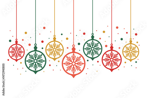 Hanging multicolored Christmas tree balls. Colored silhouette. Side front view. Vector simple flat graphic illustration. Isolated object on white background. Isolate.