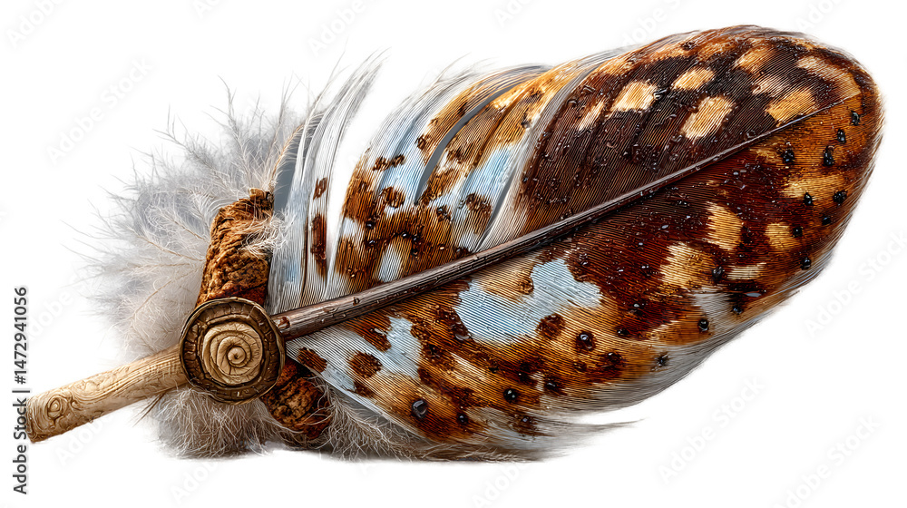 Obraz premium Close-up of a Detailed Brown and White Bird Feather with Unique Decoration