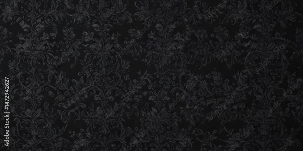 Elegant black gothic damask, swirling vines and floral patterns , photo, vine Elegant black gothic damask, swirling vines and floral patterns , photo, vine