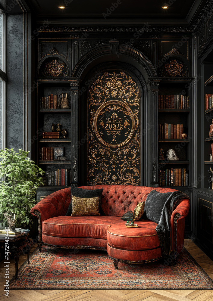 Fototapeta premium Stylish dark corner reading nook