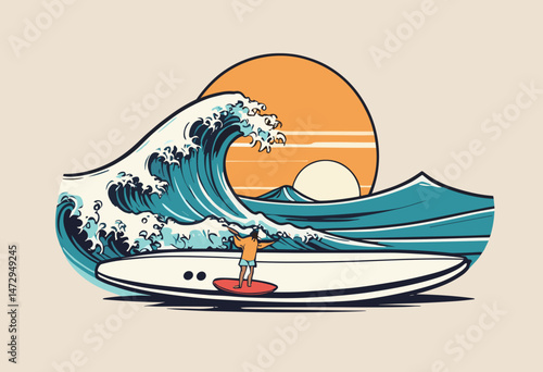 cartoon character of surf coffee Graphic Design for T shirt Street Wear and Urban Style