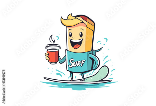 cartoon character of surf coffee Graphic Design for T shirt Street Wear and Urban Style