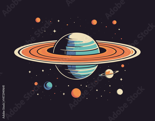 Retro Poster cartoon character of saturn planet Graphic Design for T shirt Street Wear and Urban Style