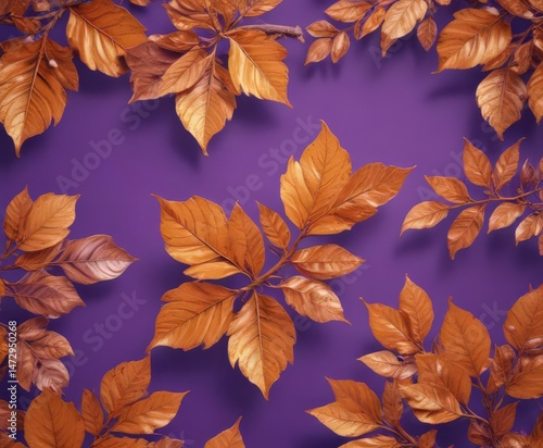 Wallpaper Mural Intricate dry orange leaves, violet backdrop  Metallic sheen, textured design , line, dried Torontodigital.ca