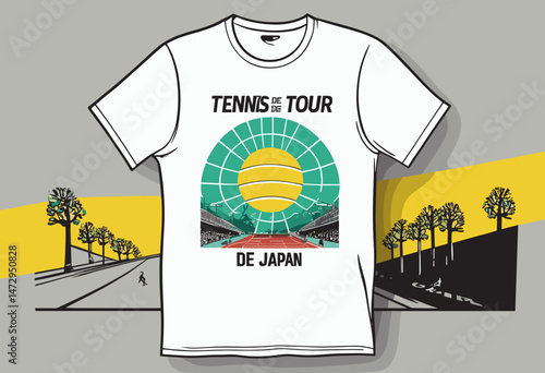 Aesthetic illustration of tennis tour de japan t shirt design, vector graphic, typographic poster or tshirts street wear and Urban style