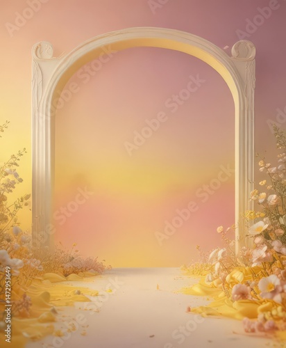 Dreamy yellow-to-pastel gradient backdrop, perfect for whimsical fantasy scenes , spring, nature